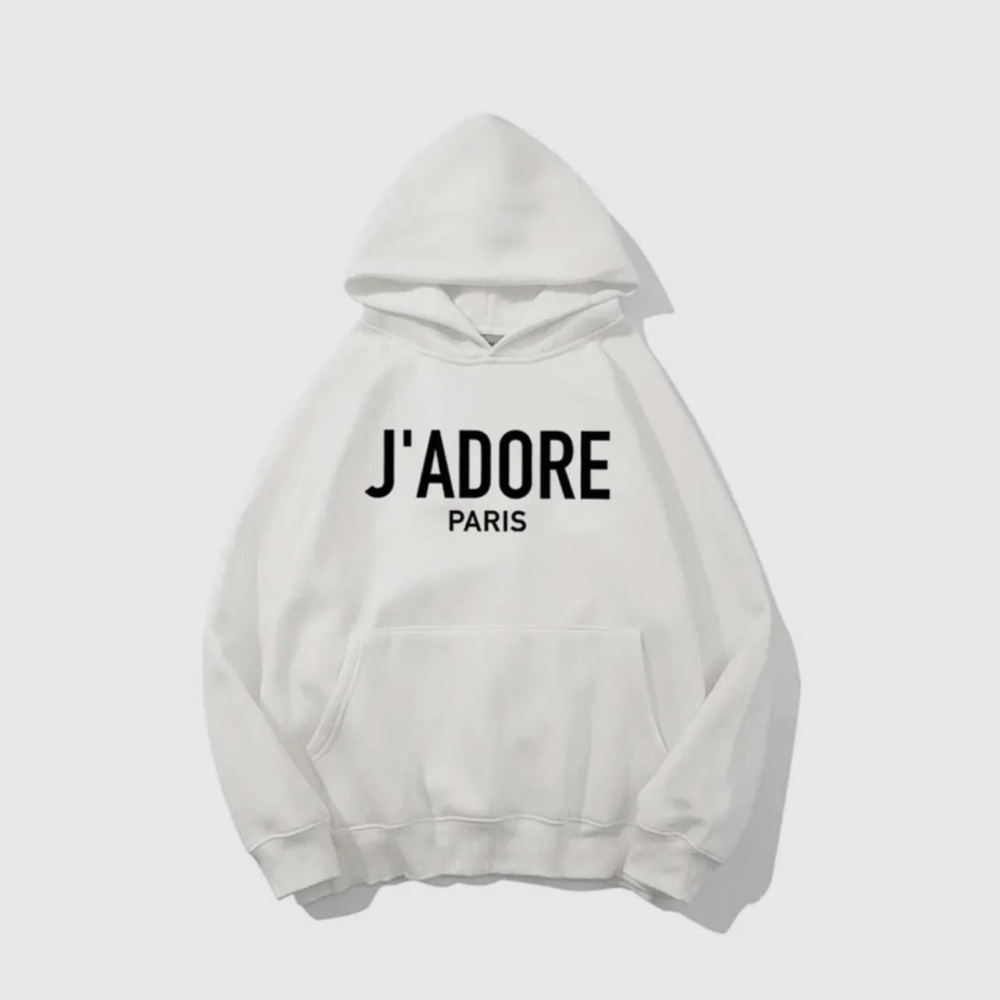 NEW White w/ Black J'ADORE Graphic Hoodie-Large